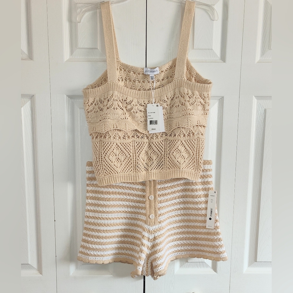 (SET) Aqua Women's Crochet Shorts & Lucy Paris Kirana Crochet Top, Sz. XL.